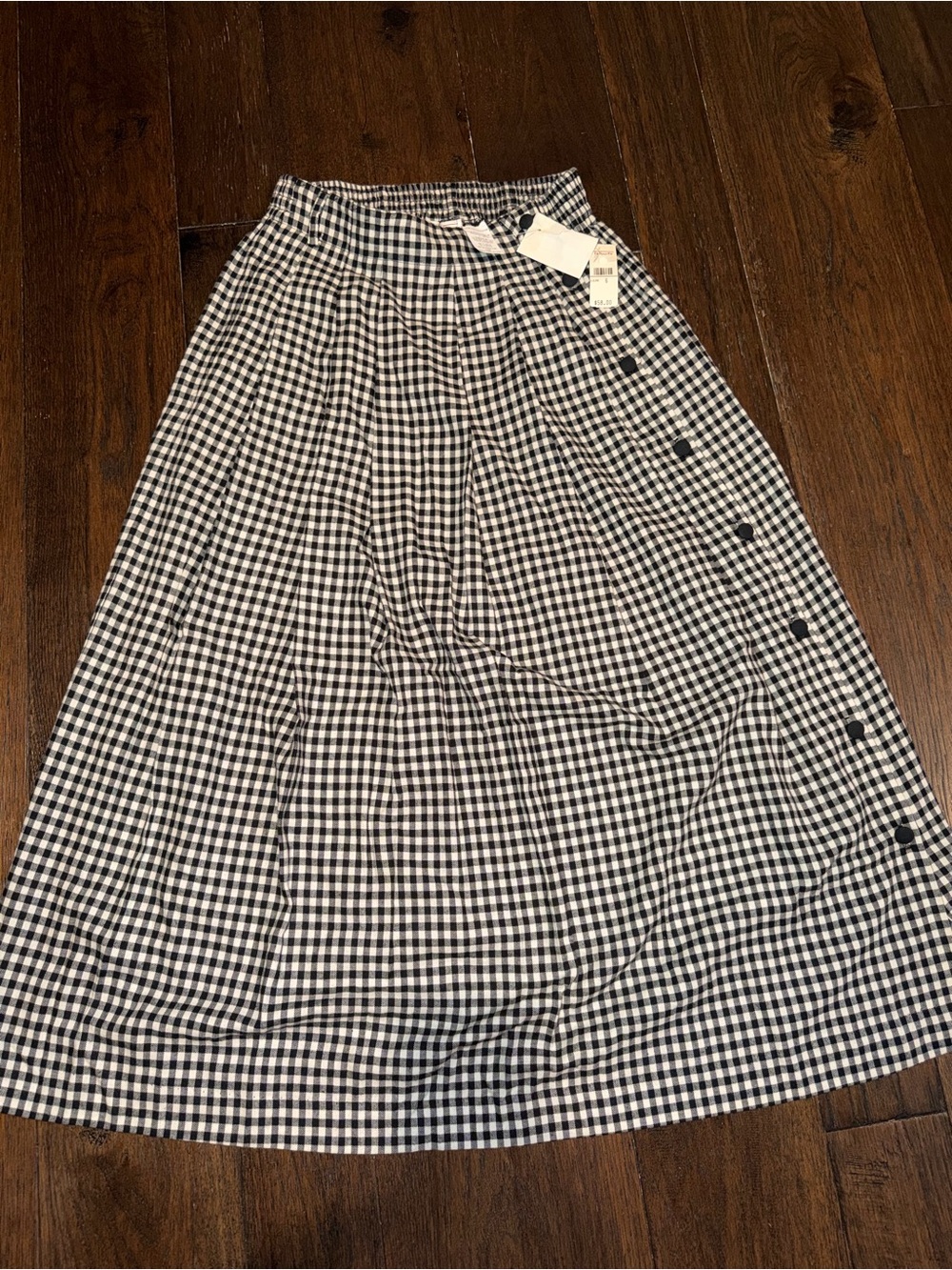 Talbots Black and White Gingham A-Line Midi Skirt with Side Buttons